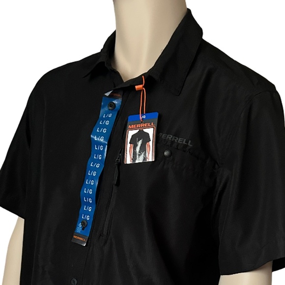 Merrell Tech Shirt SPF-30-50 Recyled material Fishing Hiking Lightweight Black - Picture 5 of 16